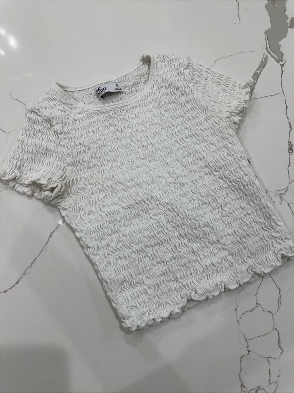 Hollister White Smocked Short Sleeve Crop Top